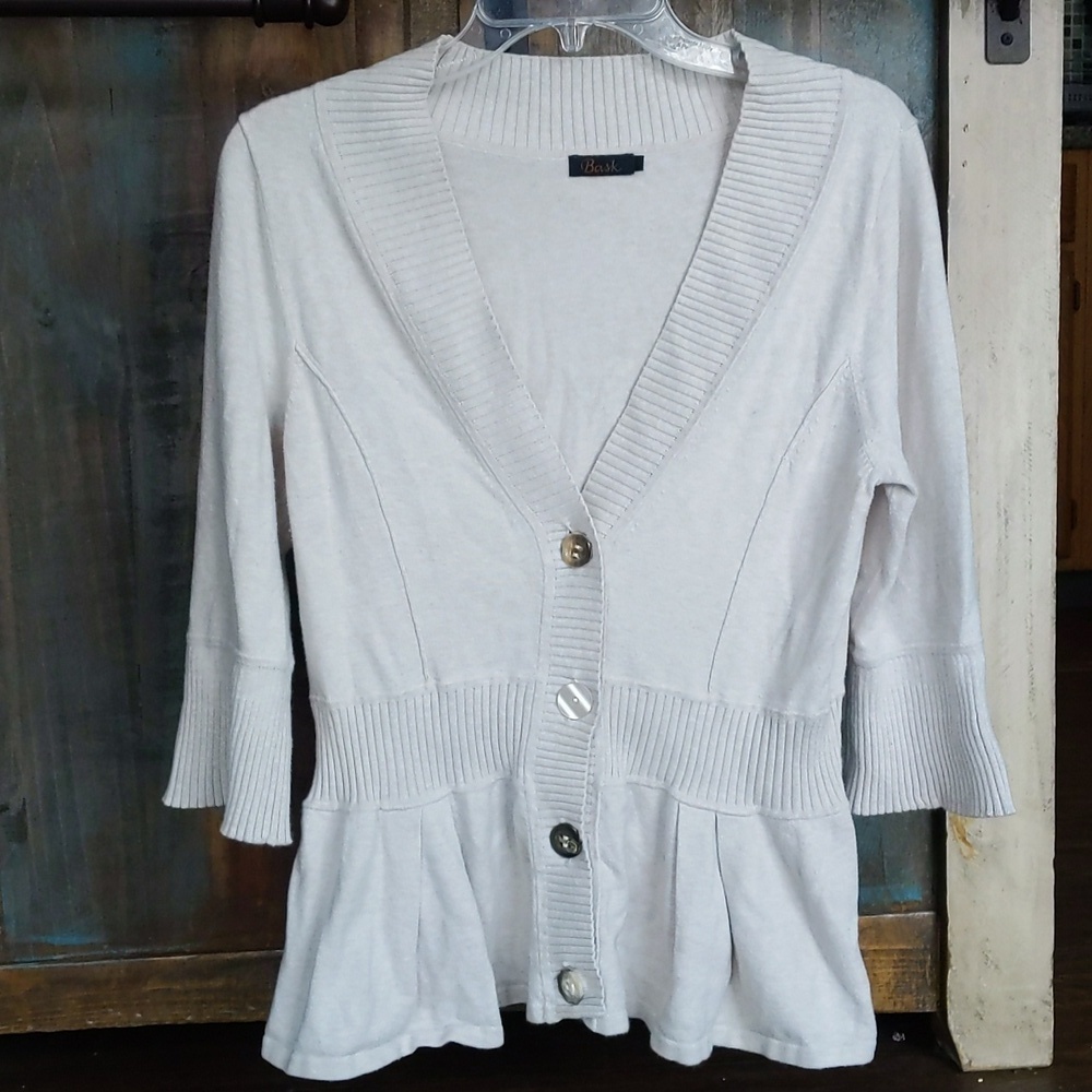 Bask Beige Fit & Flare Button Down Cardigan Sweater - Medium